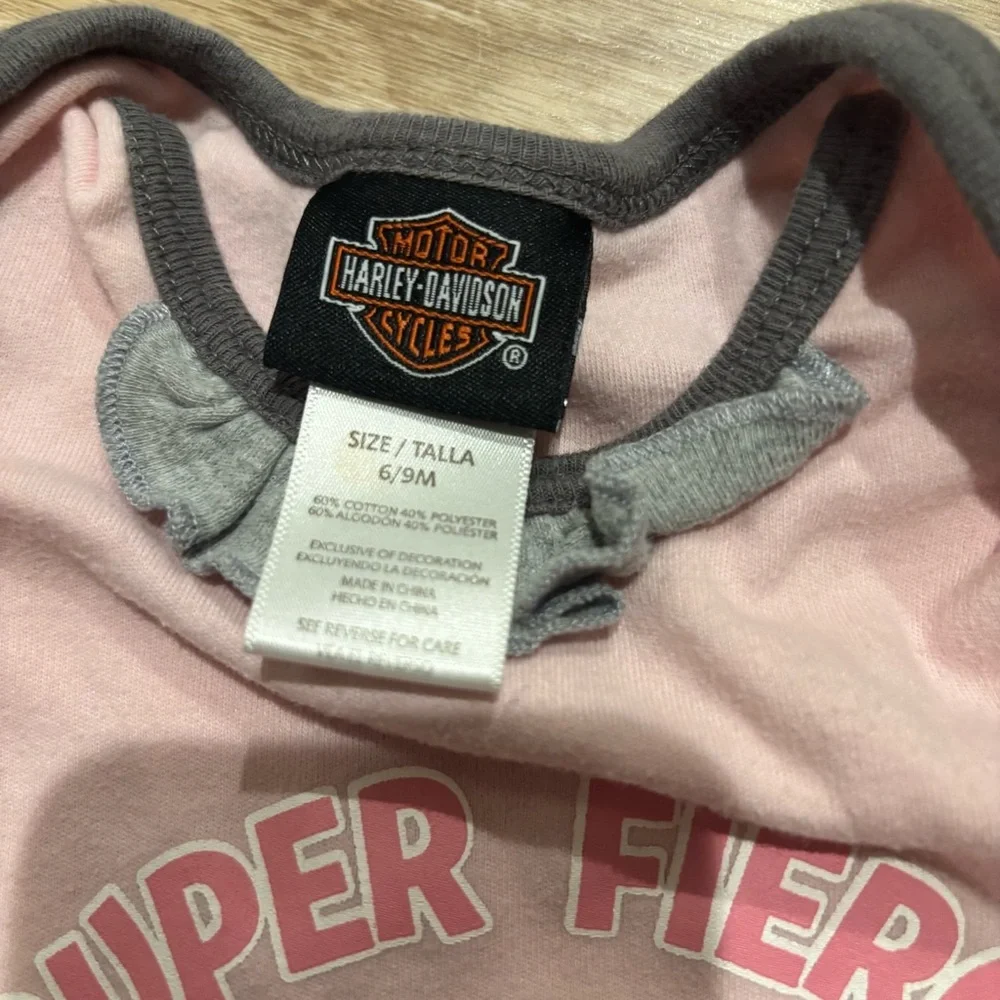 Harley-Davidson Pink Long-Sleeve Baby One-Piece with Dark Trim